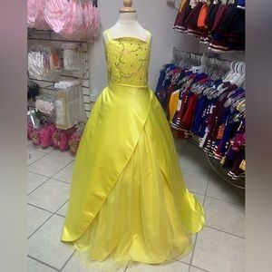 Child Size 14 Perfect Angel Bright Yellow Long Beaded Ballgown Pageant Dress NWT